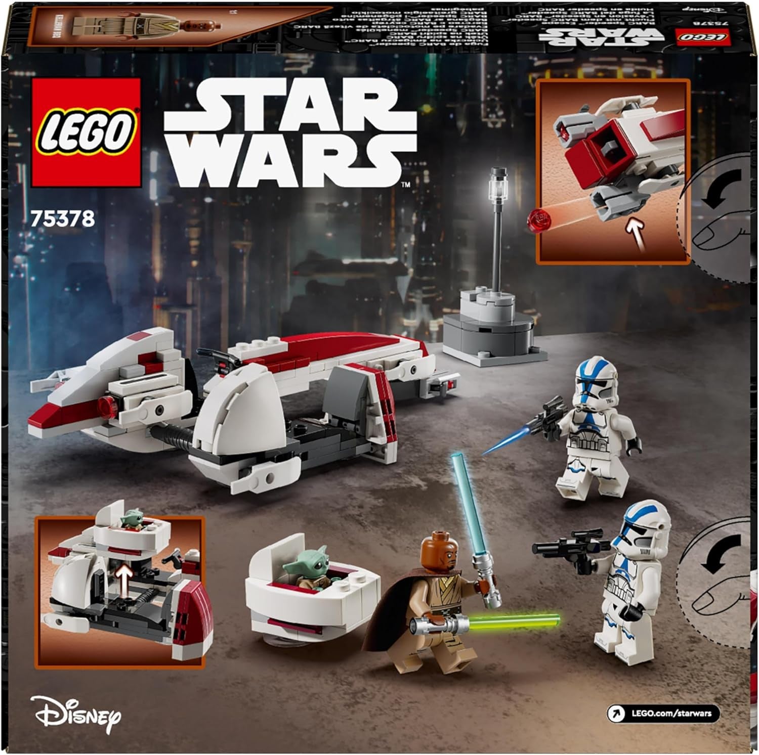 LEGO Star Wars Escape With The BARC Speeder, Mandalorian-setet, leksakscykel med sidvagn, Inkluderar figurerna Kelleran Beq och Grogu, present till pojkar och flickor från 8 år 75378 Byggset Beuche den LEGO-Store
