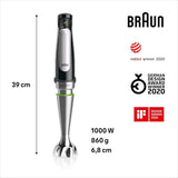 Braun Multiquick 7 MQ 7035X Stabmixer - Pürierstab Mit Abnehmbarem Edelstahl Mixfuß Mit Activeblade Technologie Zum Pürieren Der Härtesten Ingredient, Inkl. 3-Teiliges Zubehör Set, 1000 Watt, Schwarz Kitchen Naty Shop
