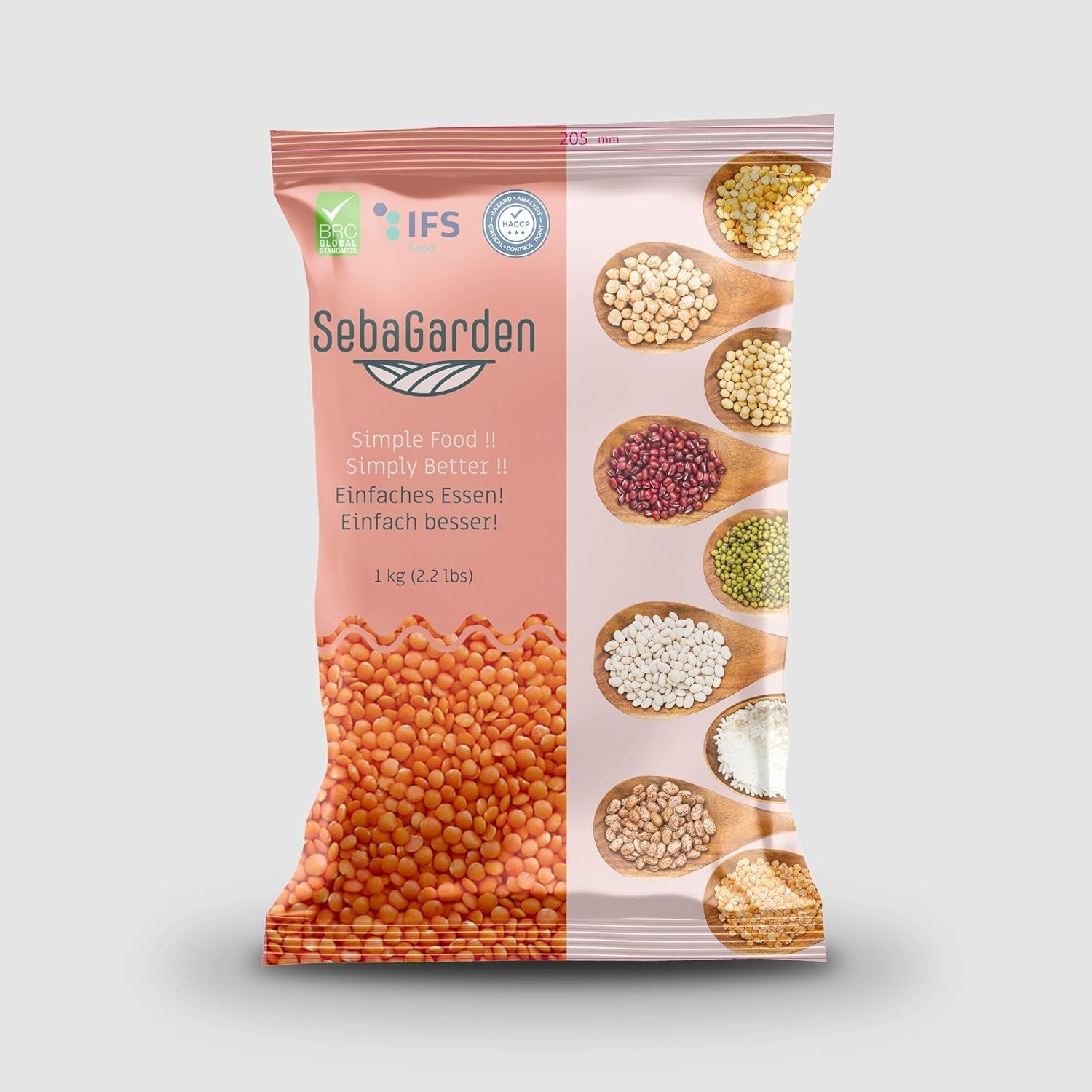 Seba Garden Red Linser 1 kg - Hela premiumlinser från Kanada - Massor Dal, icke-GMO, proteinrik, fiberrik - helt naturlig, vegansk, glutenfri, perfekt för soppor och curryrätter