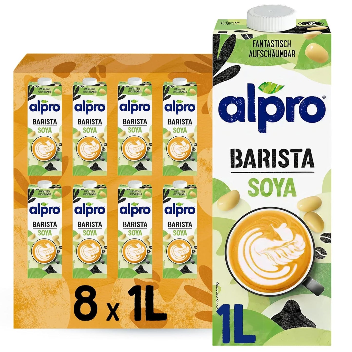 Alpro Barista Haferdrink – Zum Aufschäumen – Vegan und milchfrei – Von Natur aus lactosfrei – Rich an Ballaststoffen, Calcium und Vitaminen – 8 x 1 L – Haltbar
