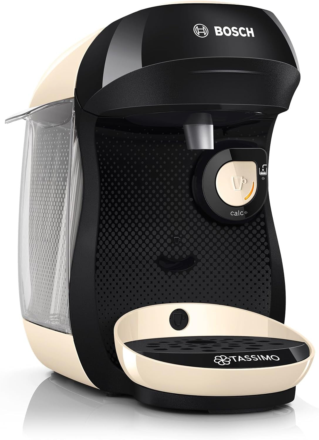 Bosch Tassimo Happy Friendly TAS107E Kapselespressomaskin, 70+ drycker, Lämplig för alla koppar, Auto-Stop, Hållbar, Perfekt Dosering, Platssparande, 1400W, Kräm/svart