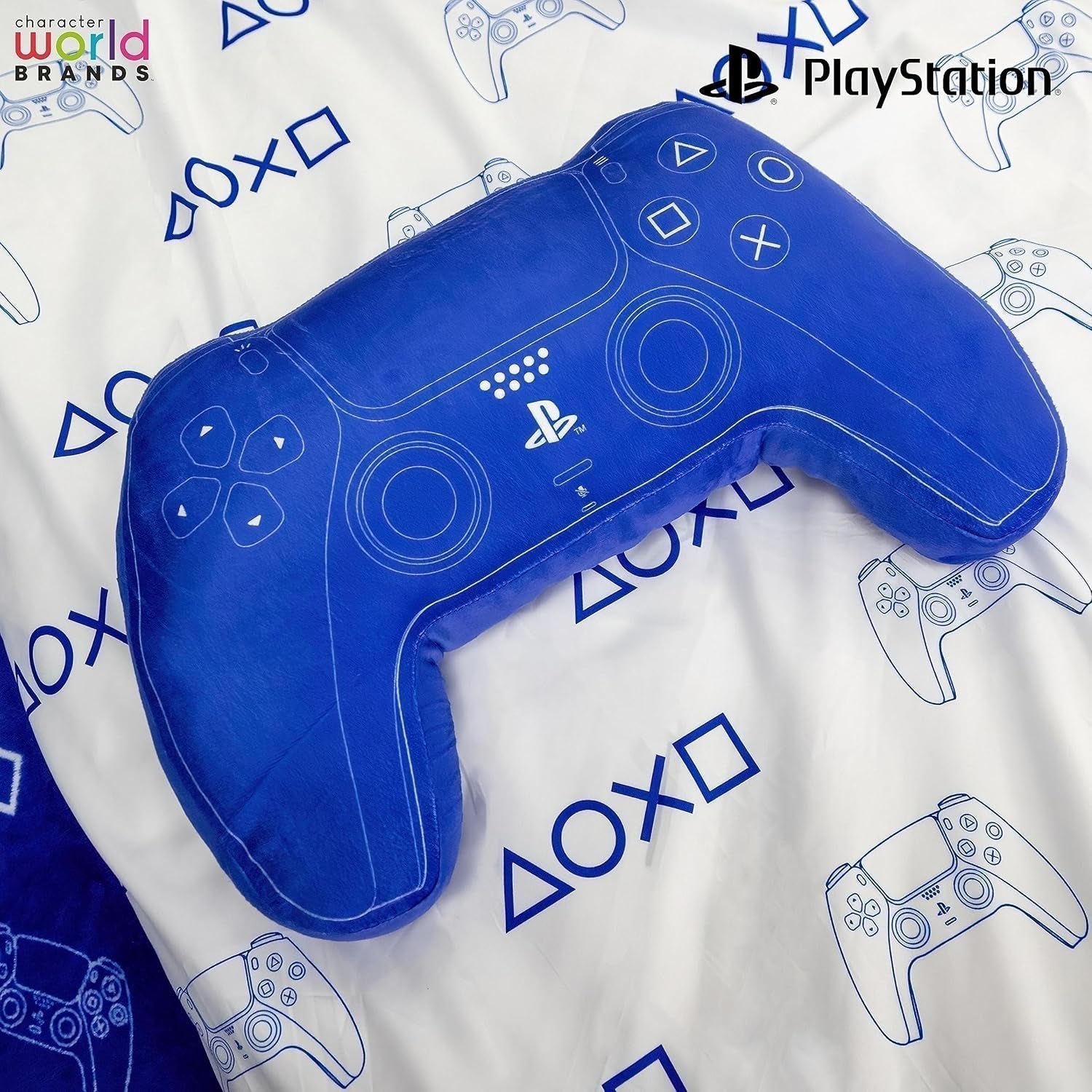 Character World: Officiellt licensierad Playstation Controller-formad kudde, handenhetsdesign, fylld plyschkudde | Perfekt för sovrums- eller lekinredning, blå Naty Shop standardkuddar