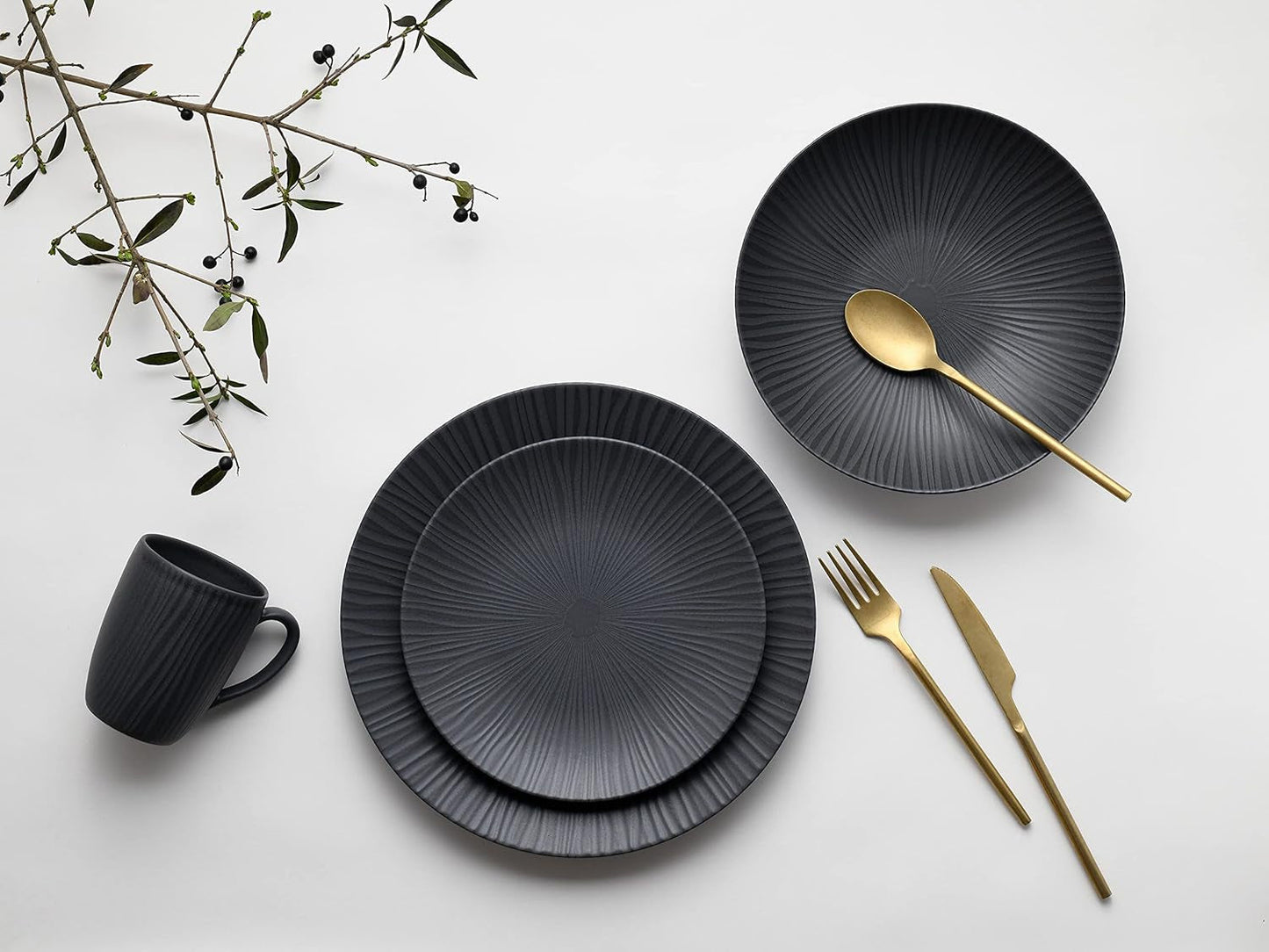 CreaTable, 20537, Vesuvio Black Series, 16-delat servisset, porslinskombinationsservice, diskmaskin och mikrovågssäker, tillverkad i Portugal
