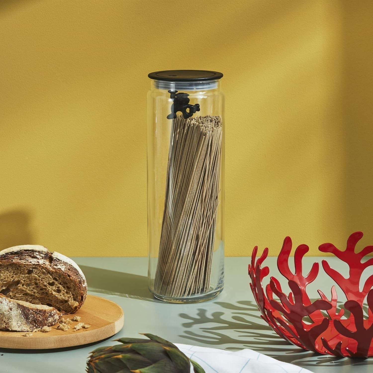 Alessi "Gianni" köksburk i glas med förseglat lock, termoplast, svart, 27,5 x 13,5 x 28 cm Matförvaringslådor Naty Shop