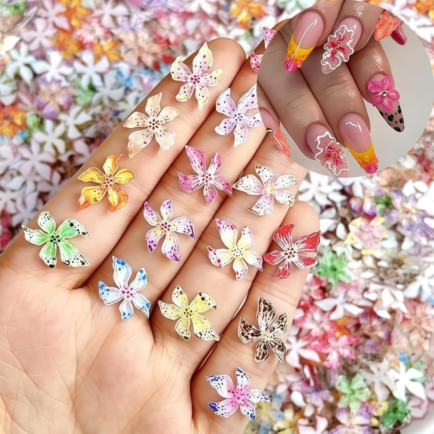 50 Stück 3D Blume Nail Charms Set, Bunte Nageldesign Zubehör, Nägel Charms Och Nagel Art Charms, Perfekt Für Nailart, Maniküre Dekoration Och DIY Nageldesign