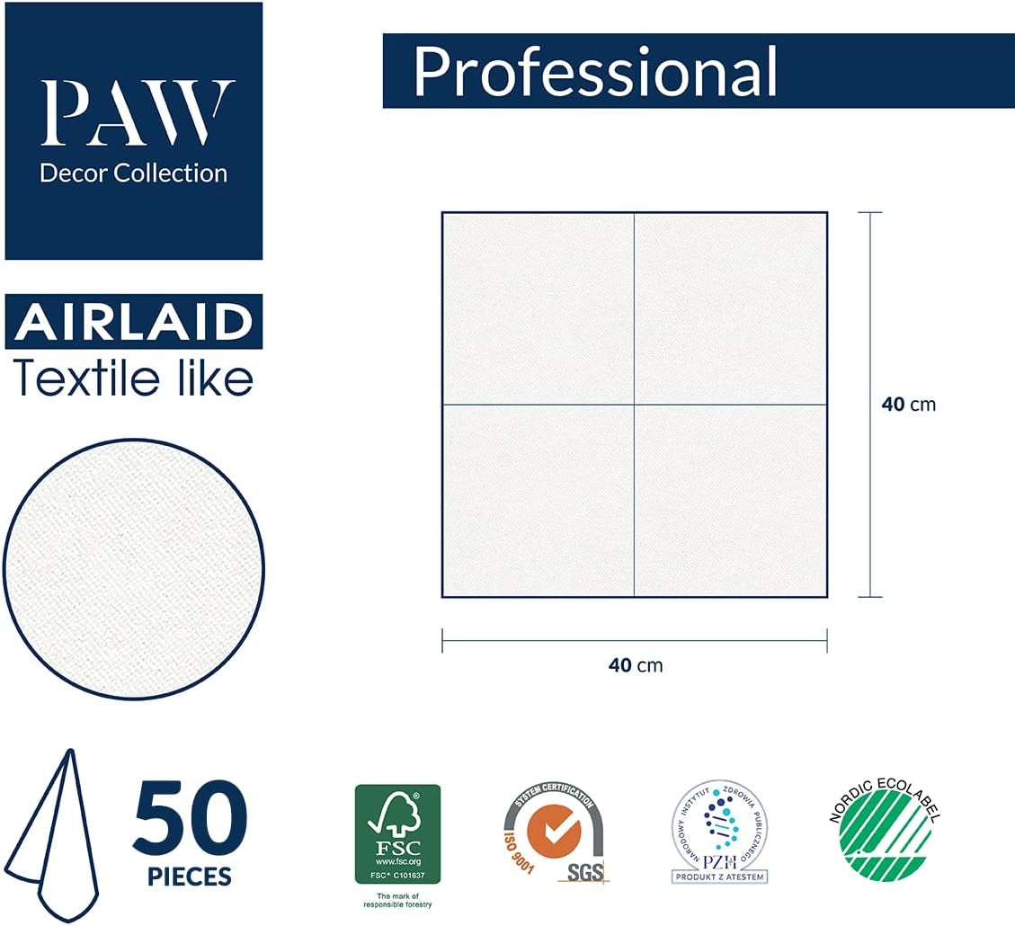 PAW - Airlaid servetter - Tygliknande (40 X 40 Cm) I 50 stycken I För begravningsgudstjänst, Begravningsfest, Begravning, Farväl I Högkvalitativa Bordsdekoration Tygservetter - Minnesblomma I Minnesblomma