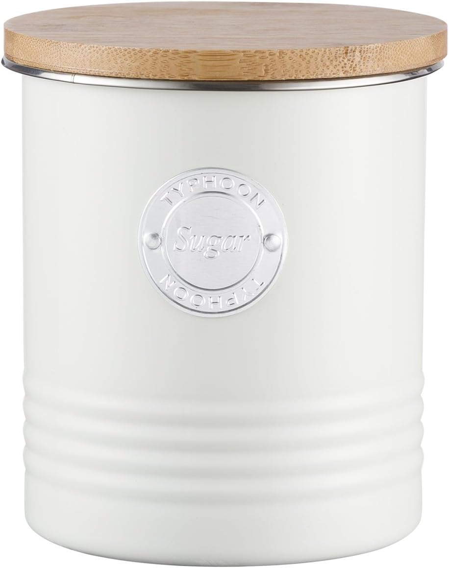 LIVING samling, sockerskål med lock | grädde pastell | förvaringsbox 1 L kök för socker | sockerbehållare av stål med lock | Bambu lufttäta förvaringsburkar med lock Matförvaringslådor Naty Shop Sugar