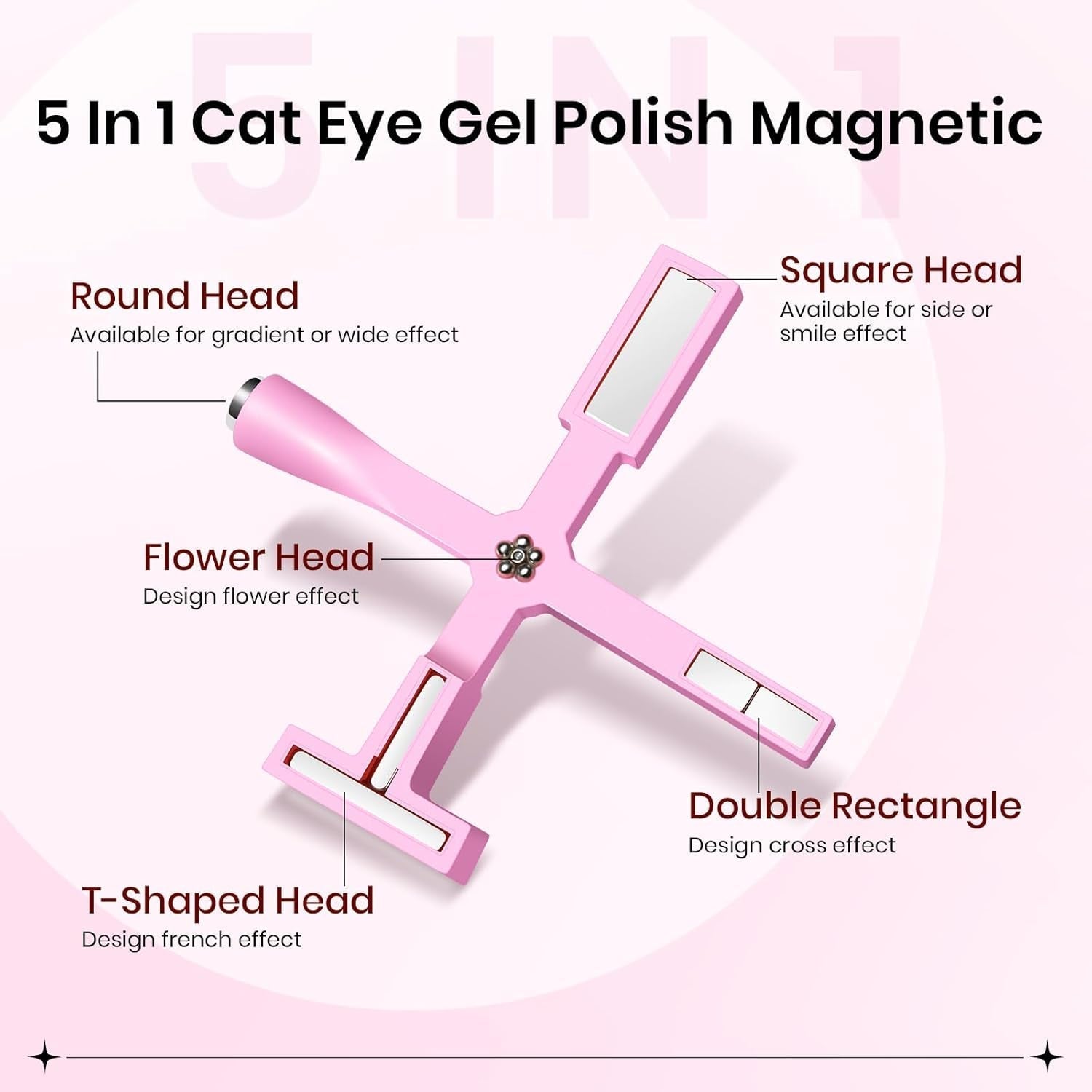 SUPWEE 5 i 1 Nagelmagnetverktyg, Pink Cat Eye Magnet Für Nägel Multifunktions Magnetstift DIY Magic 3D Magnet Stick Pen Set Nail Art Magnet Stick Für Nail Art Diy-Zubehör