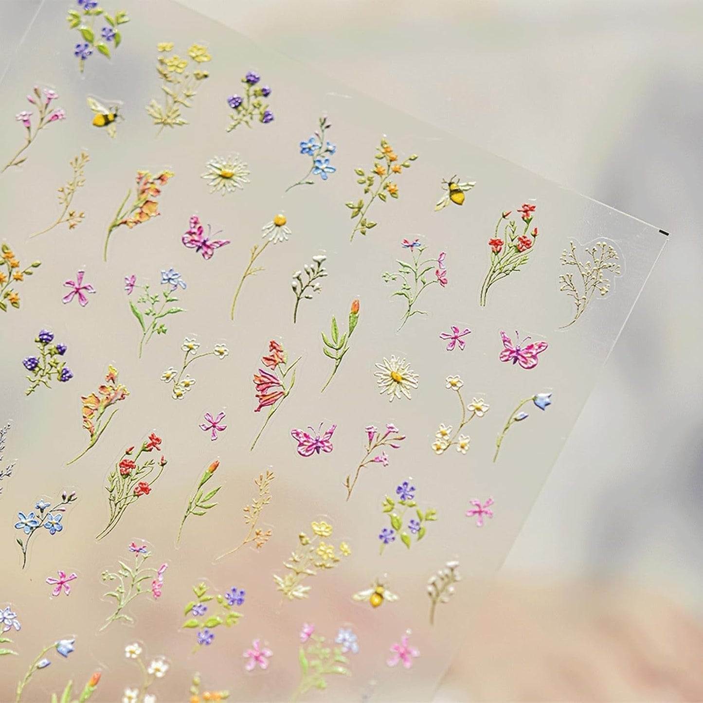 JMEOWIO 3D Nagelsticker Blumen Nail Art Sticker Selbstklebend Nagelaufkleber 5D Stereoskopisk Frühling Sommer Blumen Dekoration Nageldesign Zubehör 1 Blatt