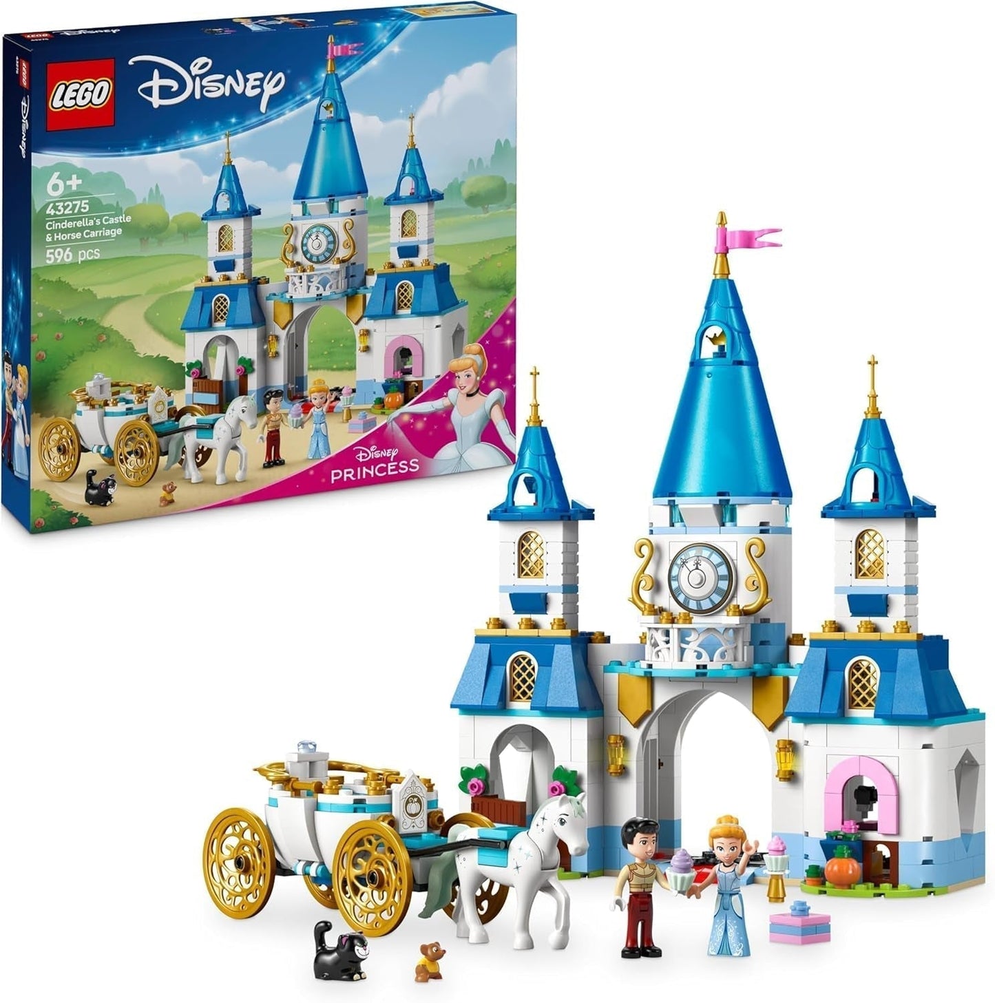 LEGO Ç€ Disney Princess Castle Askungen och hästvagnen, Set för flickor 6 år och uppåt, Fantastisk leksak med Princess Cinderella och Prince Charmiga Minidockor, Presentidé för Disney Fans 43275 Byggset Beuche den LEGO-Store Standardtitel