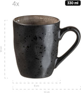 MÄSER 934073 Niara Organic Series Modern 4-personers servisset med spännande vintagelook, 16-delad kombinationsservice med en speciell svart och brun glasyrkombination, stengods