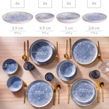 Azure Vintage Stoneware servisset för 6 - 24 delar - vita och blå ränder, präglad yta - Diskmaskin, ugn och mikrovågssäker