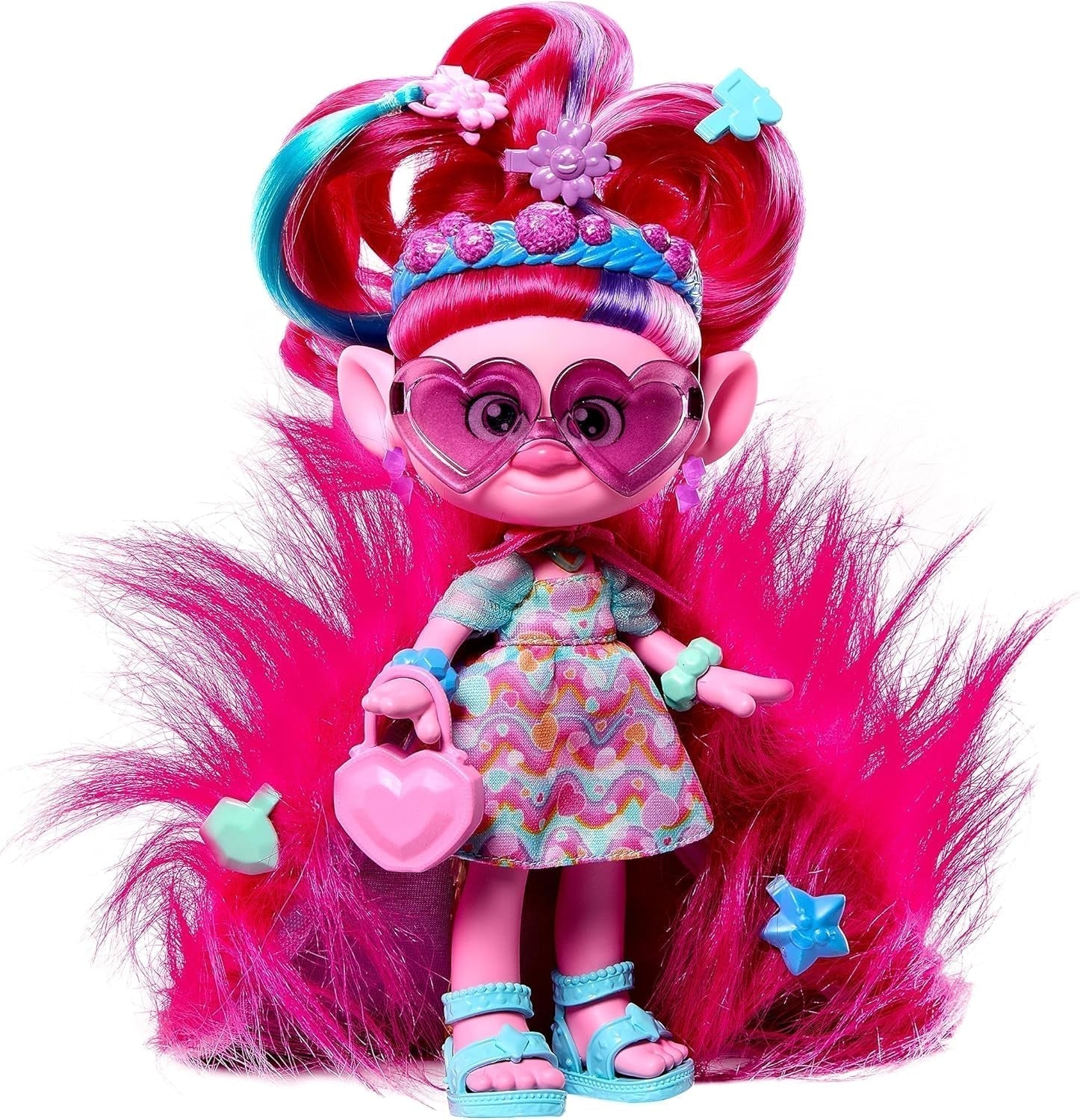 Mattel DREAMWORKS TROLL Together Strong - Hårsmakande Queen Poppy Fashion Doll - 15+ Accessoarer, Glitter Kam, Tvättbar Glitter Gel, Ålder 3+ HNF25 Naty Shop Poppy Dolls Plysch luddigt hår