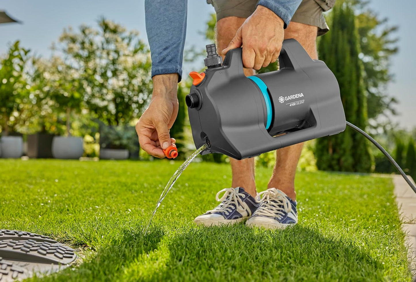 Gardena 4100 Silent Garden Pump Set: Mycket tyst och innovativ bevattningspump med 3,5 m suganslutning och 20 m klassisk slang, 4100L/h flöde, 550W motor, vattentät, ekonomisk (9051-20)