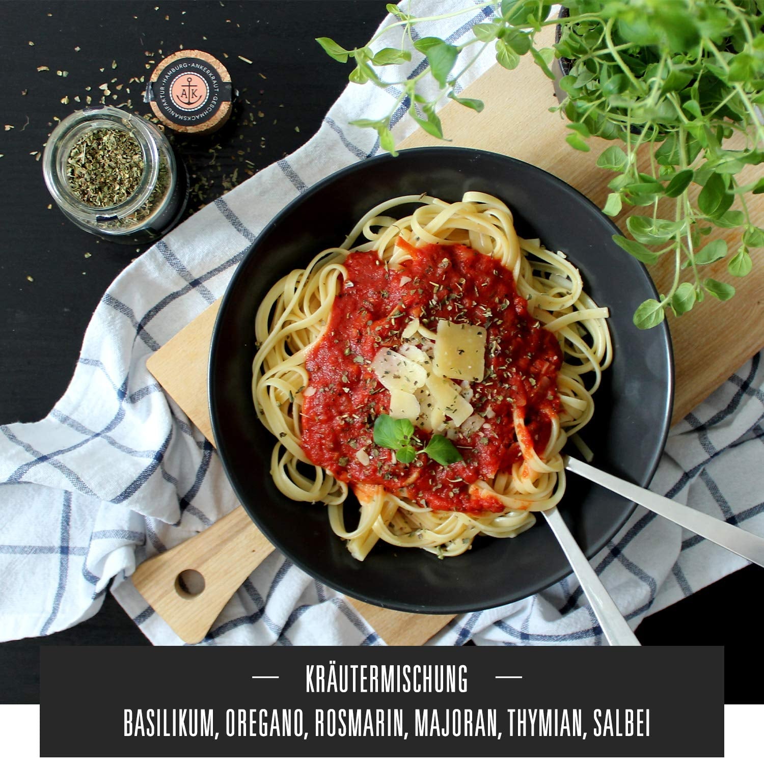 Ankerkraut Italienische Kräuter, Mediterranes Universalgewürz für Pasta, Pizza och Salade, 25 g im Korkenglas