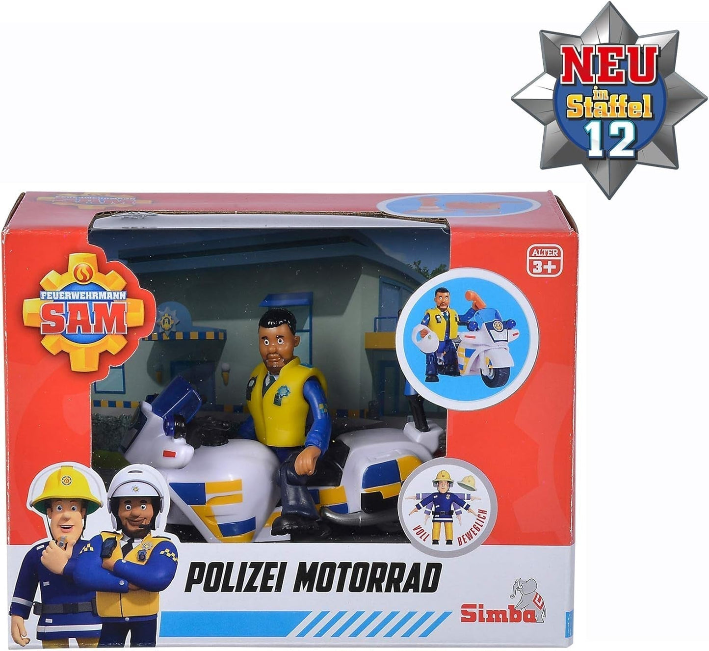 Simba 109251092 - Polismotorcykel Brandman Sam, Med Malcolm-figur, Med tillbehör, Säsong 12, Från 3 år Actionfigurer Naty Shop
