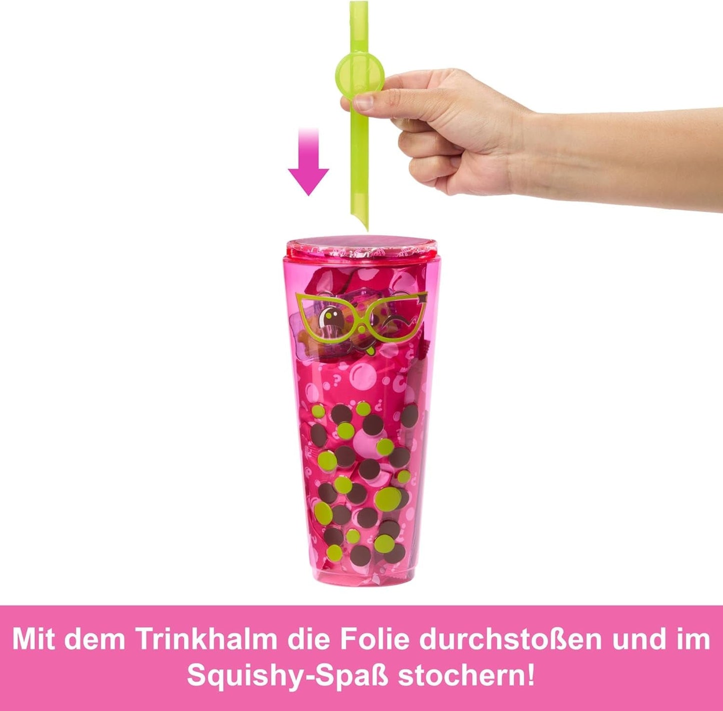 Barbie Pop Reveal Bubble Tea Doll och tillbehör, doftande Berry Bliss modedocka med husdjur, 8 överraskningar, inkluderar färgväxlare, förvaringsmugg, HTJ20