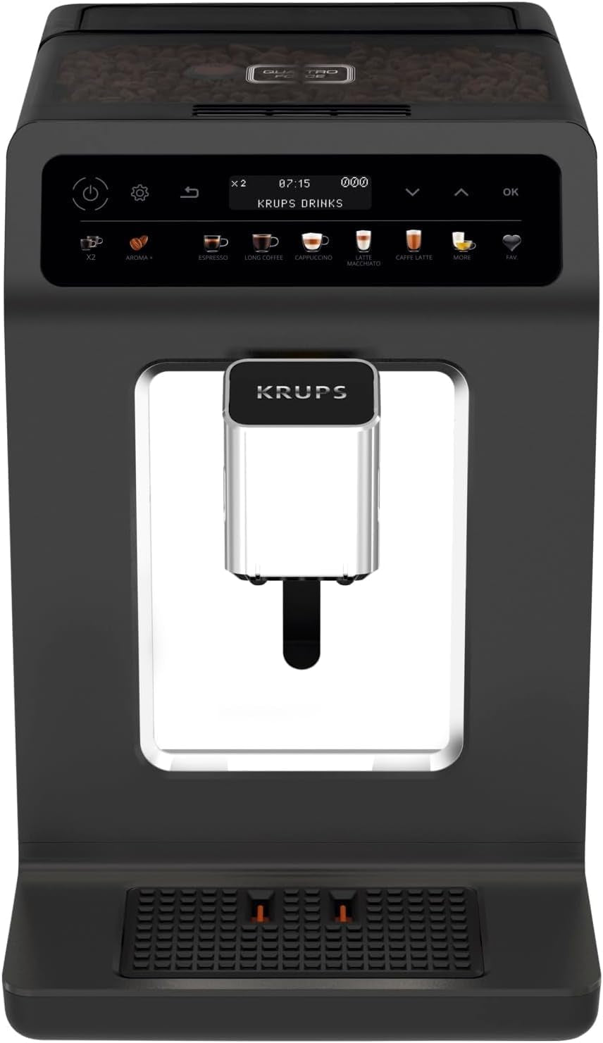 KRUPS Evidence En automatisk espressomaskin med mjölkslang, entrycks cappuccino, 12 specialdrycker, 2-koppsfunktion, färgdisplay, espressomaskin, TÜV-certifikat, svart, EA895N10