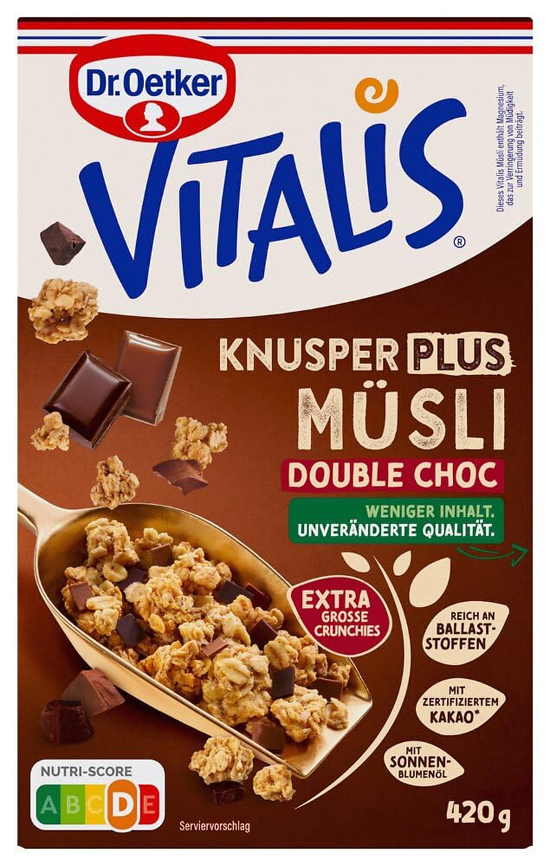 Dr. Oetker Vitalis KnusperPlus Double Chocolate: Krispig müsli med mjölk och mörk choklad, förpackning om 7 (7 x 450g)