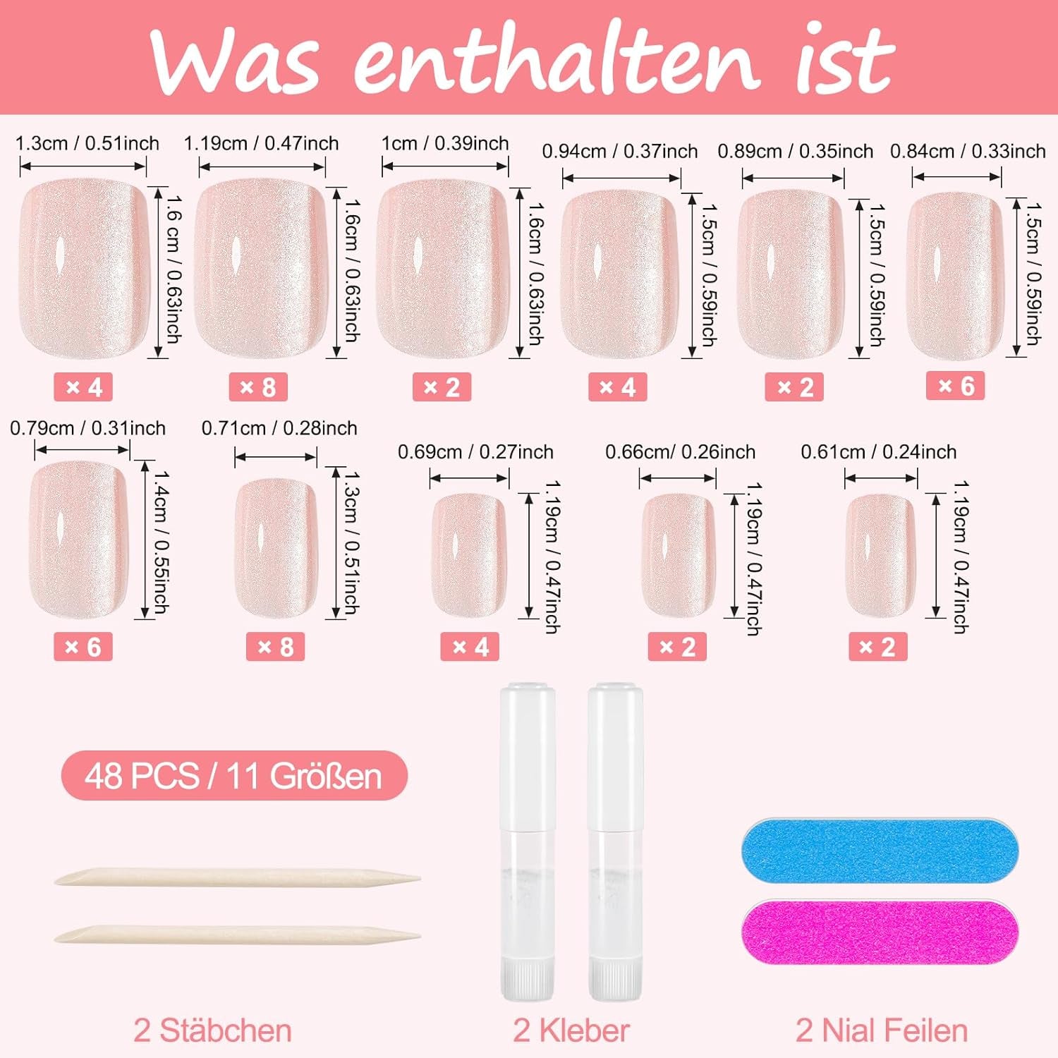 Kiiwah 48st korta fyrkantiga naglar Rosa konstgjorda naglar lim på korta nagelspetsar falska nagelspetsar