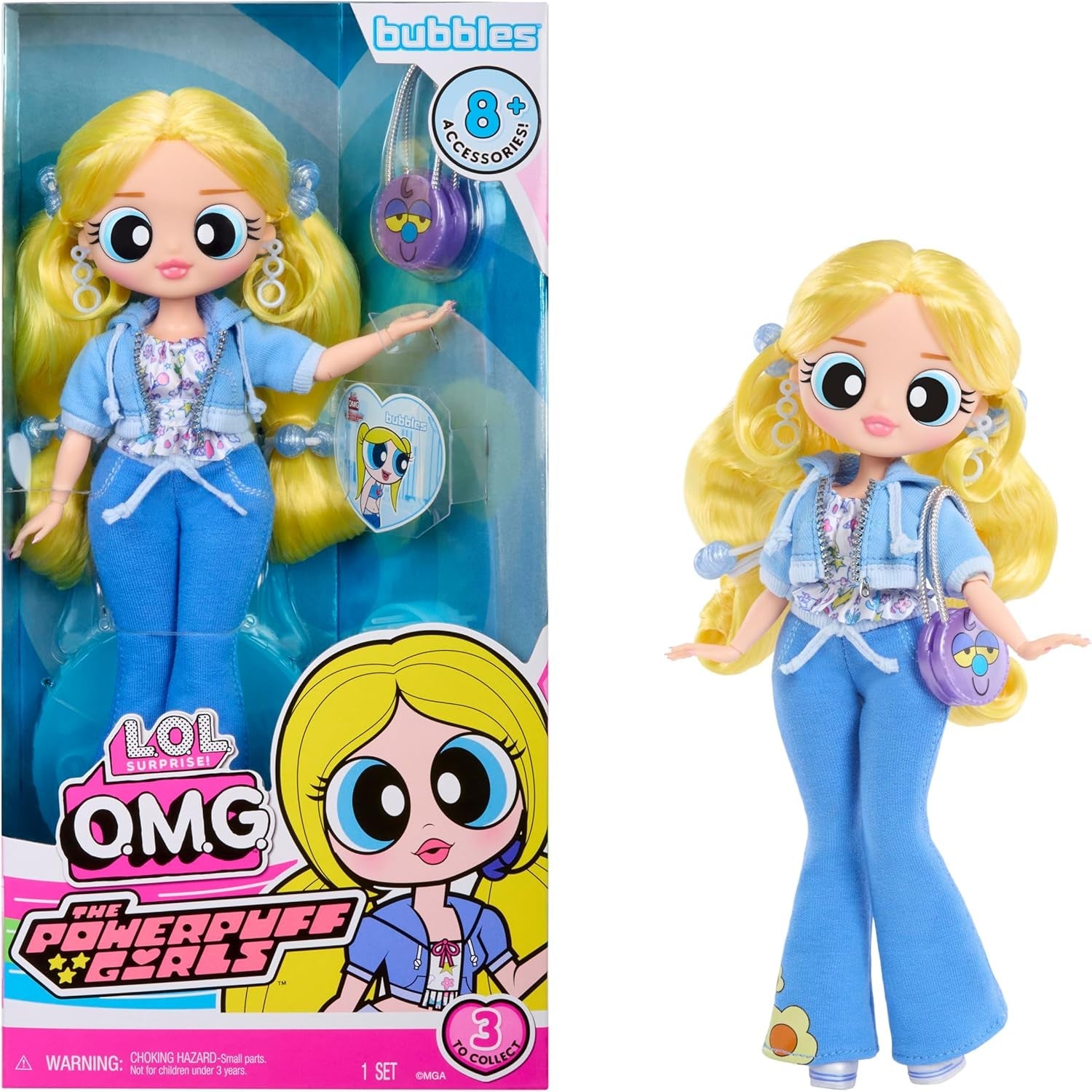L.O.L. Överraskning! OMG The Powerpuff Girls Puppe - Bubbles - Enthält 1 Modepuppe, Inklusive Outfit och Accessoarer, 3 till Sammeln