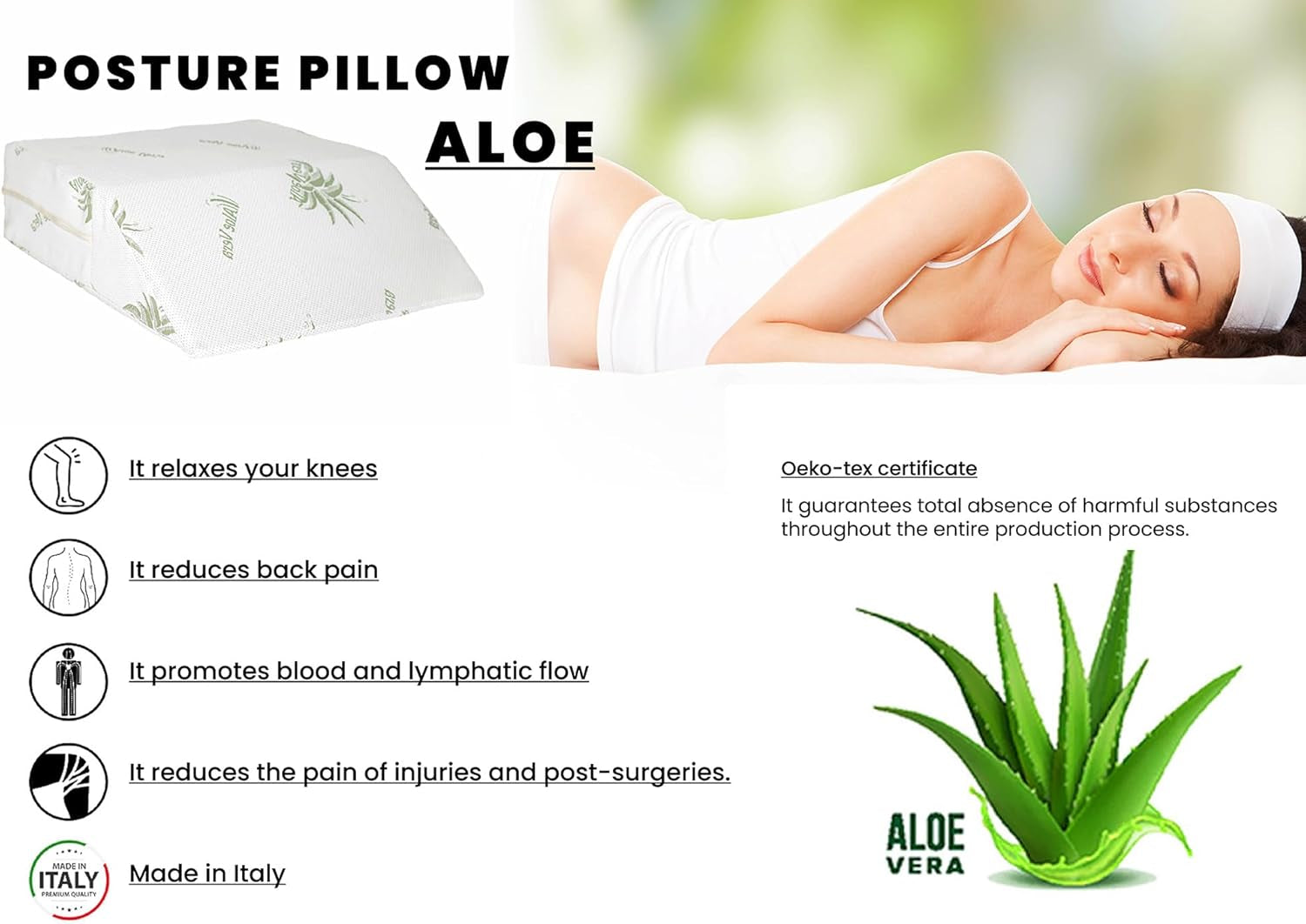 Italienska sängkläder Avtagbar fotstödskudde, Aloe, 61X50X17cm Naty Shop Standardkuddar