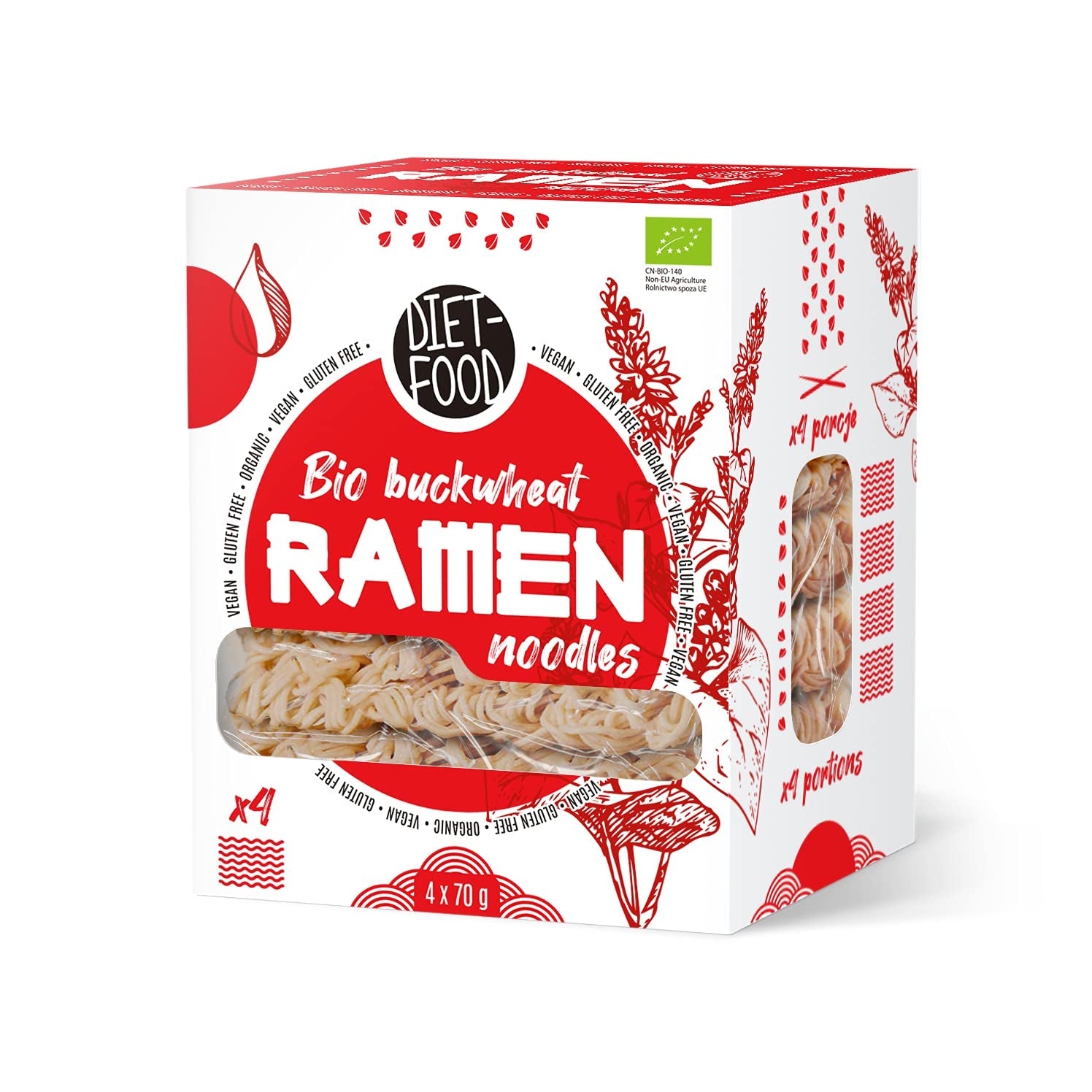 DIETMAT Ekologiska bovete Ramen nudlar, vegetarisk och vegansk mat, fettfri, sojafri, glutenfri, vattenlösliga dietnudlar, lågkalori, 280 g