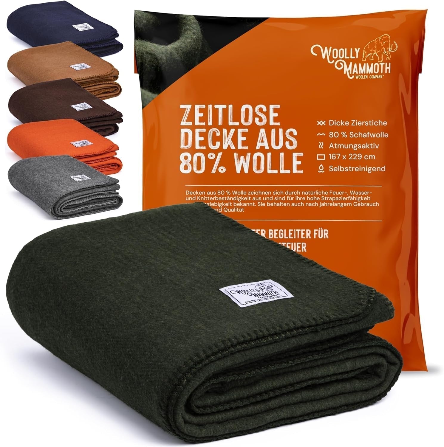 Woolly Mammoth Woolen Co. campingfilt, extra stor, merinoull, Den perfekta utomhusutrustningen för bushcraft, camping, vandring, vandring, överlevnads- eller stugfilt. Brun, 168 X 228 Woolly Mammoth Woolen Company sängar och filtar Olivgrön 66" X 90"