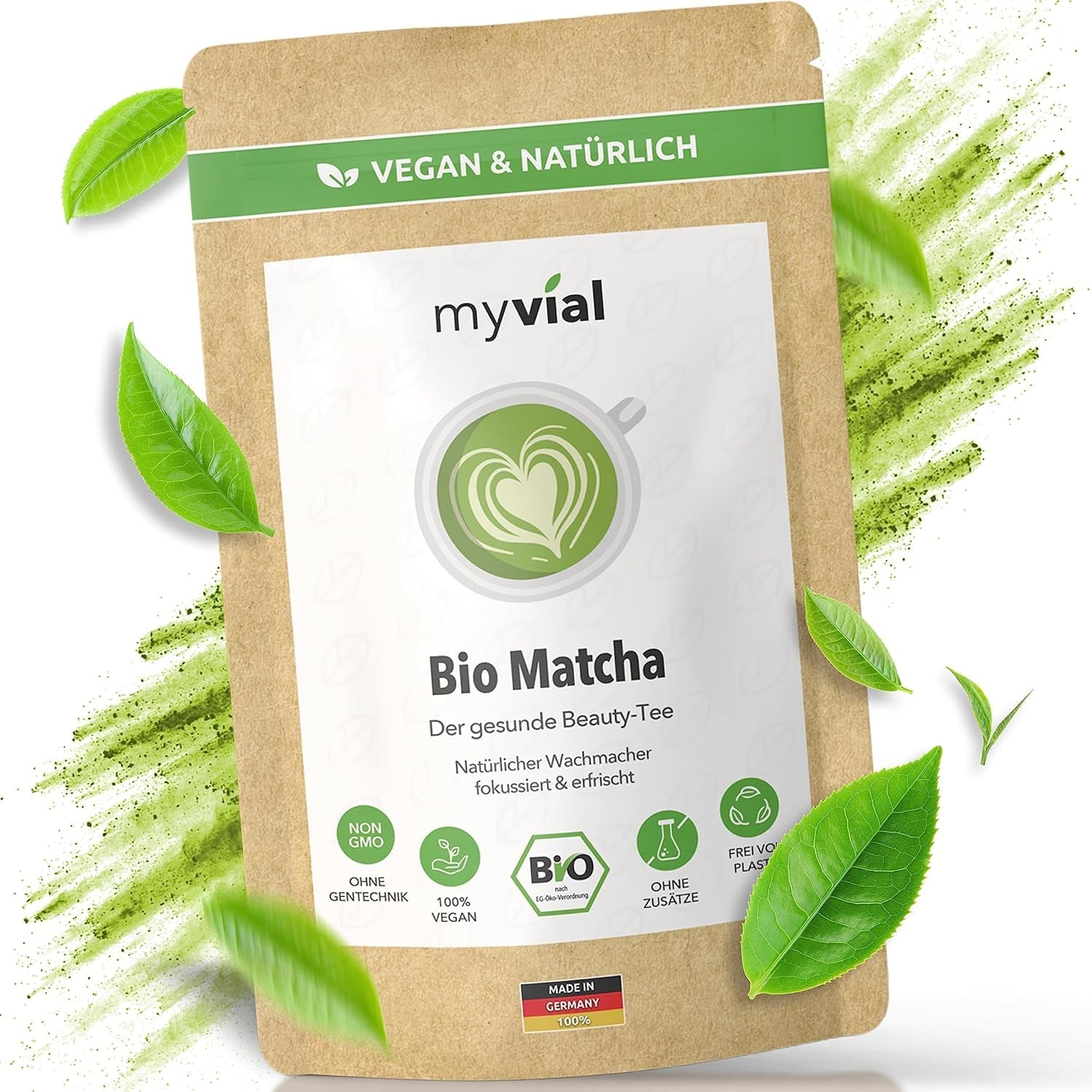 Ekologiskt Matcha Tea Premium Pulver 100g Grönt te av högsta kvalitet från Japan Kagoshima - Perfekt för Smoothie Matcha Latte Japanskt Grönt Te Vegansk utan tillsatser Plastfri förpackning
