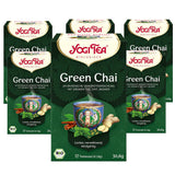 Yogi Tea Green Chai, organiskt ayurvediskt kryddat te, blandning av kanel, mynta, grönt te, ingefära, kardemumma och kryddnejlika, 6X17 tepåsar (totalt 102 tepåsar)