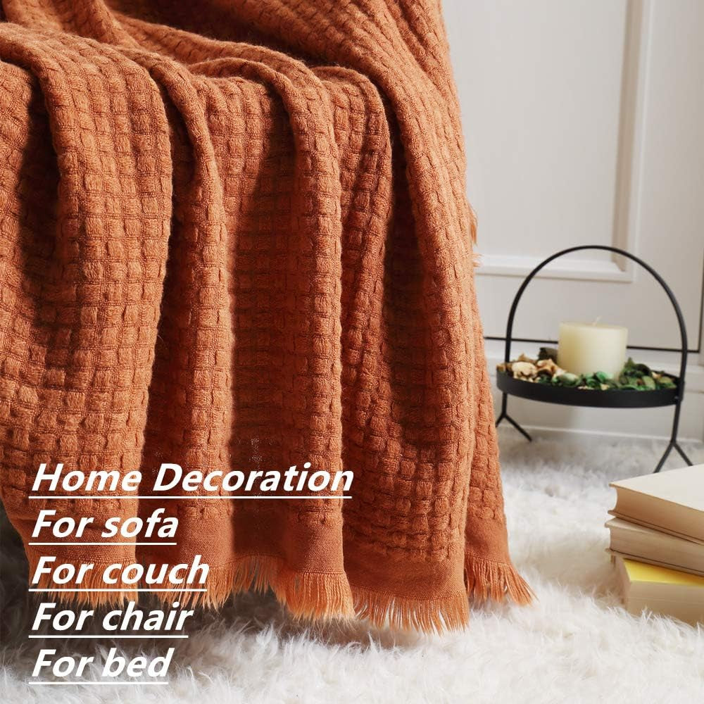CREVENT roststickad filt för soffa Soffa Stol Säng Heminredning Mjuk Varm Mysig Lätt Vår Sommar Höst (127,8 X 152,4 cm Karamell / Brun / Bränt Orange) CREVENT sängar och filtar