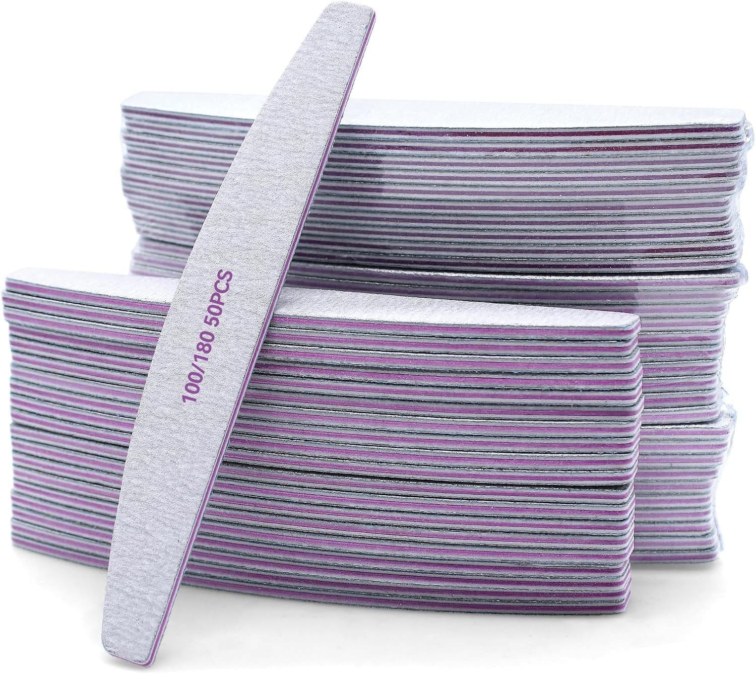 50 Stück Nagelfeile 100/180, Halbmond Nagelfeilen Für Gelnägel, Doppelseitige Nagelfeilen Set, Nagelfil, Grit Disponibel Nagelfil Für Nagelstudios DIY Nail Art Zuhause, Weiß