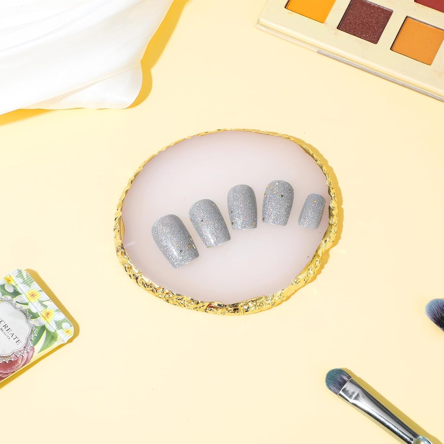 Harz Nail Art Palette,Maniküre Gemalt Palette,Goldener Rand Nagelleck Palette,Nagelkonst Make up Palett Display Fach Nagel DIY Zubehör(Weiß)