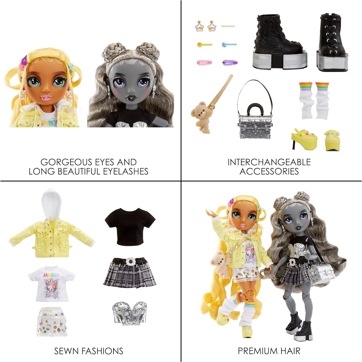Special Edition Rainbow High Shadow High - Madison Twins Sunny och Luna - 2 modedockor i gult och grått designerkläder, mixa och matcha med tillbehör - för samlare och barn 4-12 år