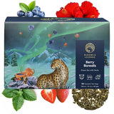 Blooms & Leopard Premium gröna tepåsar - Berry Borealis Blend med Hibiscus, Blueberry, Strawberry and Spearmint - 20 Pyramid tepåsar för varmt eller kallt te