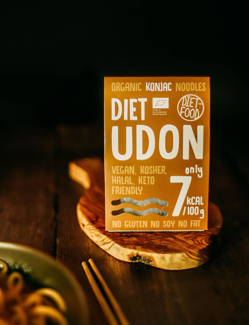 Udon Shirataki Konjac Noodles Bio 385g - Lågkalori, glutenfri, vegan - gjord av konjacrot, rik på fibrer DIET-MAT
