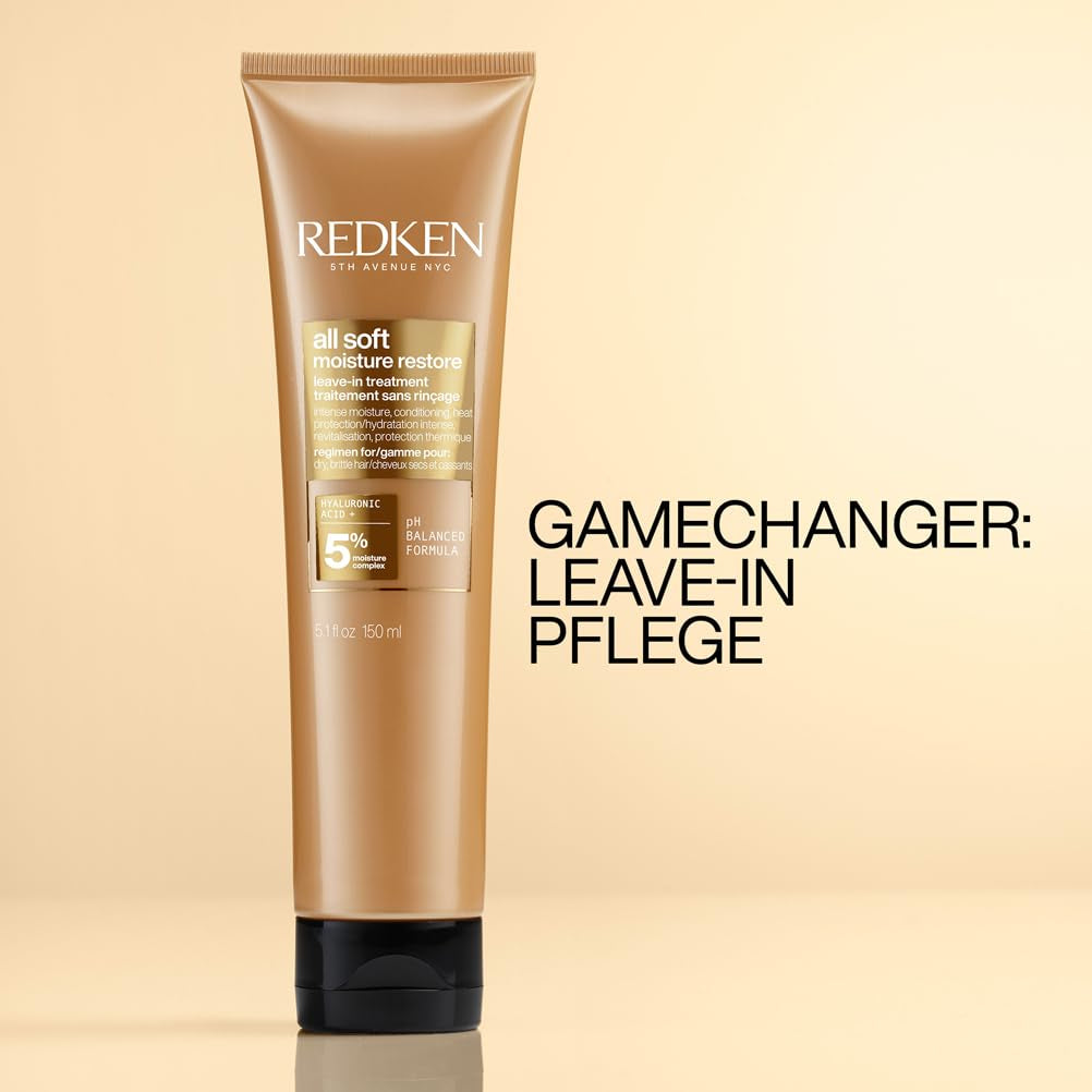 Redken hårmask med hyaluronsyra för torrt hår, anti-frizz och värmeskydd upp till 230°C, All Soft Moisture Restore Leave-In Mask, 1 x 150 ml Naty Shop Hair Mask