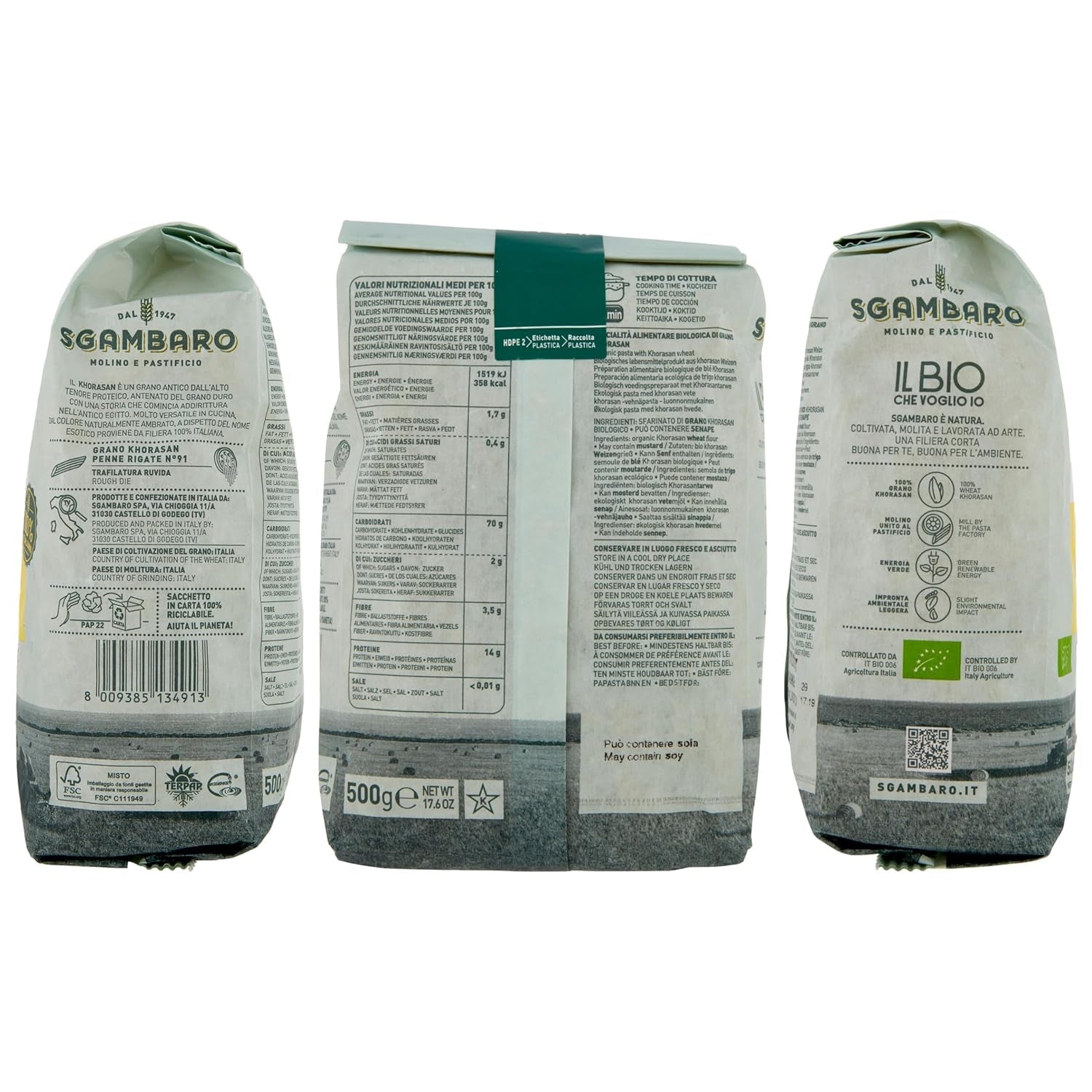 Ekologisk Penne Rigate Pasta N.91 - 500g från Khorasan Wheat - Urgammalt vete, rikt på protein, 100% odlat i Italien - Mångsidig i köket och rikt på näringsämnen