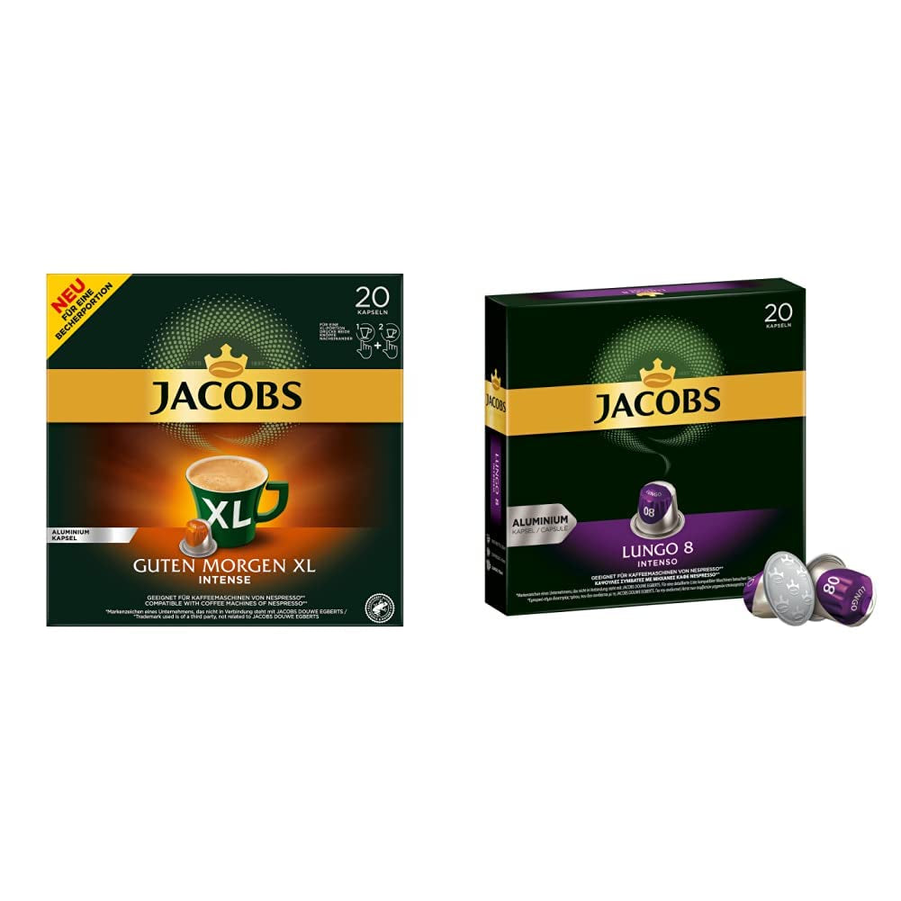Jacobs Kaffeekapseln Guten Morgen XL Intense - 10er Pack (10 x 20 Getränke) & Kaffeekapseln Lungo Intenso, Intensität 8 av 12, 200 Nespresso®* kompatibel Kapseln, 10 x 20 Getränke