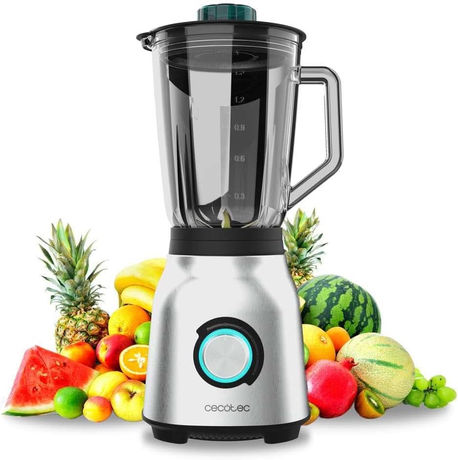 Cecotec Standmixer Power Black Titanium 2200MAX Smooth, 2200 W Maximale Leistung, 6 Klingen Aus Edelstahl, Ice-Crush-Funktion, Turbo- Och Smoothie-Funktion, Autoclean-Funktion Kök Naty Shop Inox 1800 W | 1,5 L + Autoclean