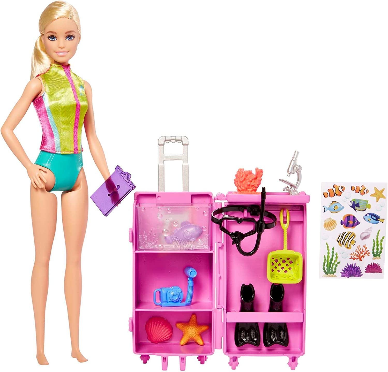 Barbie You Can Be Anything Series, marinbiolog, 1x docka med blont hår, baddräkt, delfiner, tillbehör, barnpresent, leksak för 3+ år, HMH26