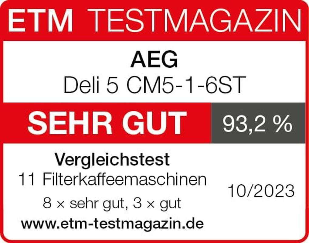 AEG Deli 5 espressomaskin, 1,5 l, programmerbar timer, varmhållningsfunktion, säkerhetsstopp, vattennivåindikator, optimal dosering, antidroppfunktion, rostfritt stål, CM5-1-6ST