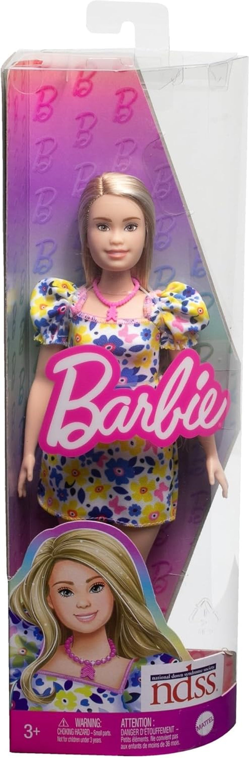 Barbie Fashionistas - utvecklad med National Down Syndrome Society, blont hår och trendig outfit med en blommig klänning och vita sneakers, för barn från 3 år och uppåt, HJT05 Naty Shop Dolls