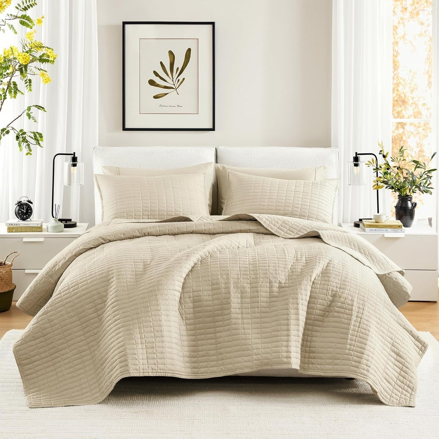 Comfort Spaces Kienna Quilt Set, Lyxigt Double Stitch Sommarfilt, Lätt, Mjuk, Året Runt Sängkläder, Matchande Örngott, Vit, Filt för King Size-sängar (264,2 X 228,6 Cm), Naty Shop Quilts & Quilts Ivory King/Cal King(104"X90")