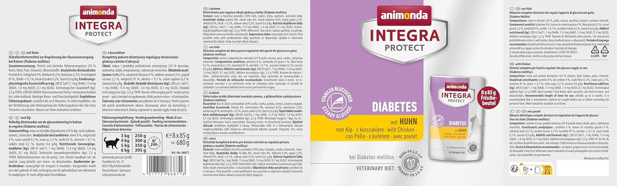 animonda INTEGRA PROTECT våtfoder för diabetiska katter med valpar (8 x 85g), rekommenderat av veterinärer för diabetes, komplett dietfoder för vuxna katter, utvecklat tillsammans med veterinärer.