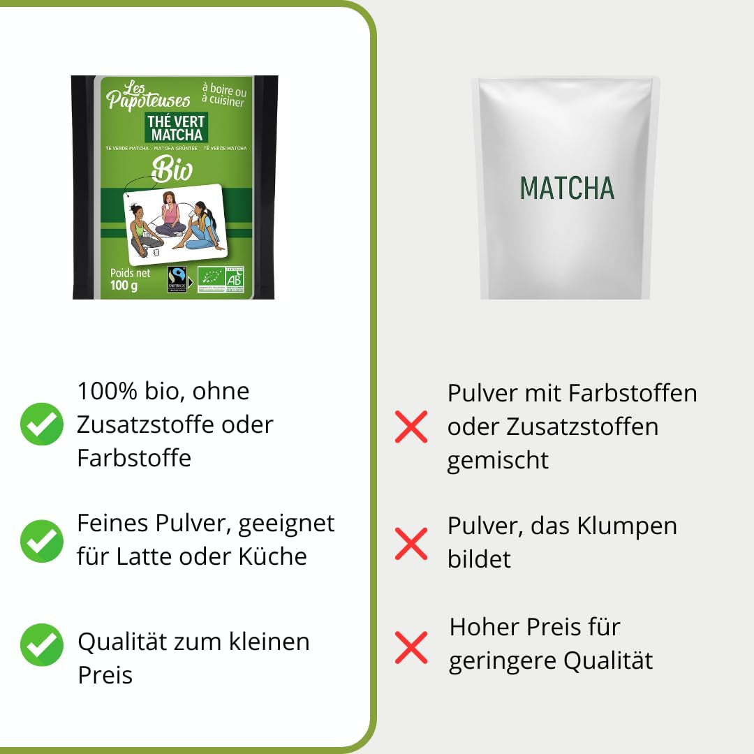 | Matcha ekologiskt pulver 100 g | Grönt te Matcha Powder Ceremoniell Grade | 100 % naturlig och premiumkvalitet | Avgiftande te | Kompatibel med Matcha set, skaft, skål och glas.