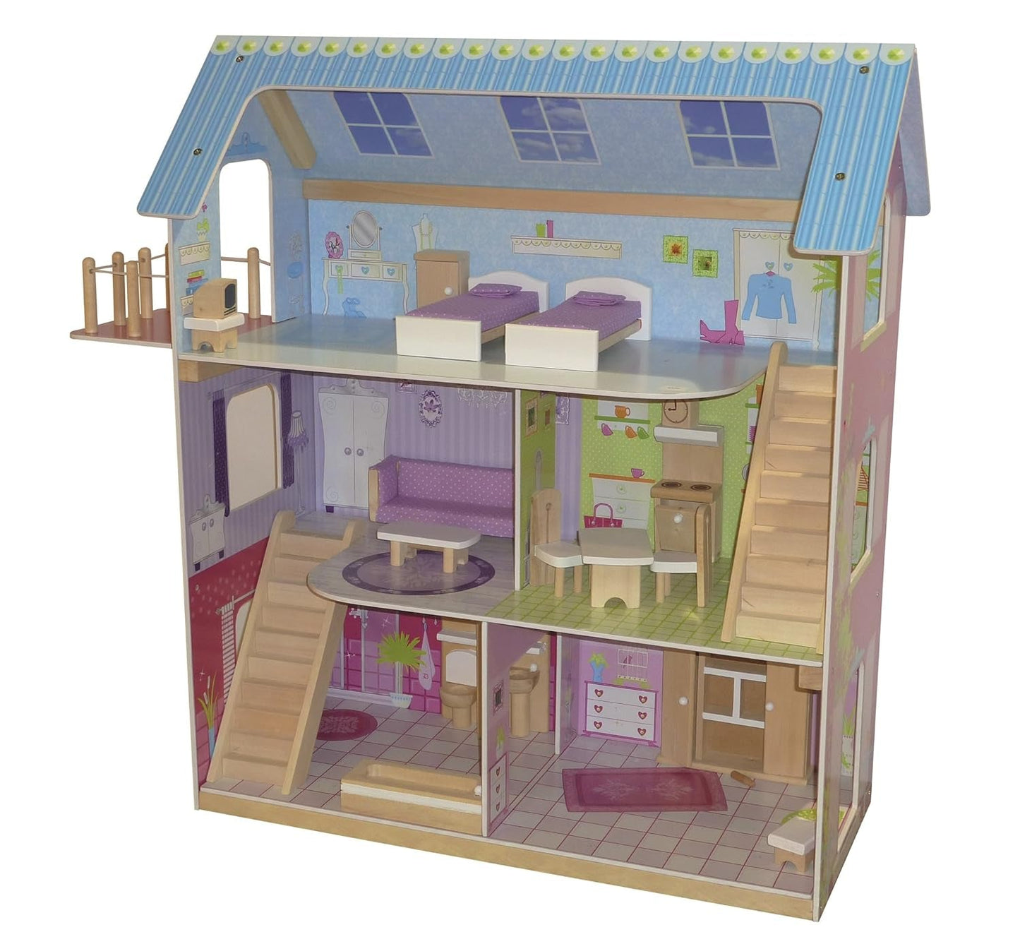 Roba Dockhus Dockhus med möbler och dockor Flickleksak Naturträ Dockhus Naty Shop Pastell