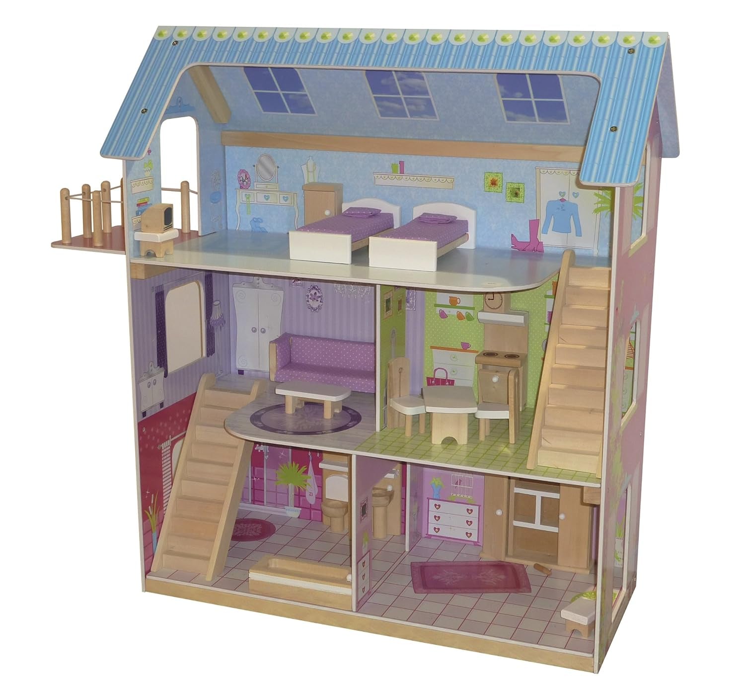Roba Dockhus Dockhus med möbler och dockor Flickleksak Naturträ Dockhus Naty Shop Pastell