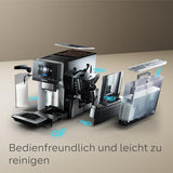 Siemens EQ700 helautomatisk espressomaskin, stor TFT-färgskärm, 36 varma och kalla drycker, kallbryggning, 2 kopparfunktion, appkontroll, automatiskt rengöringssystem, svart rostfritt stål, TQ717D03