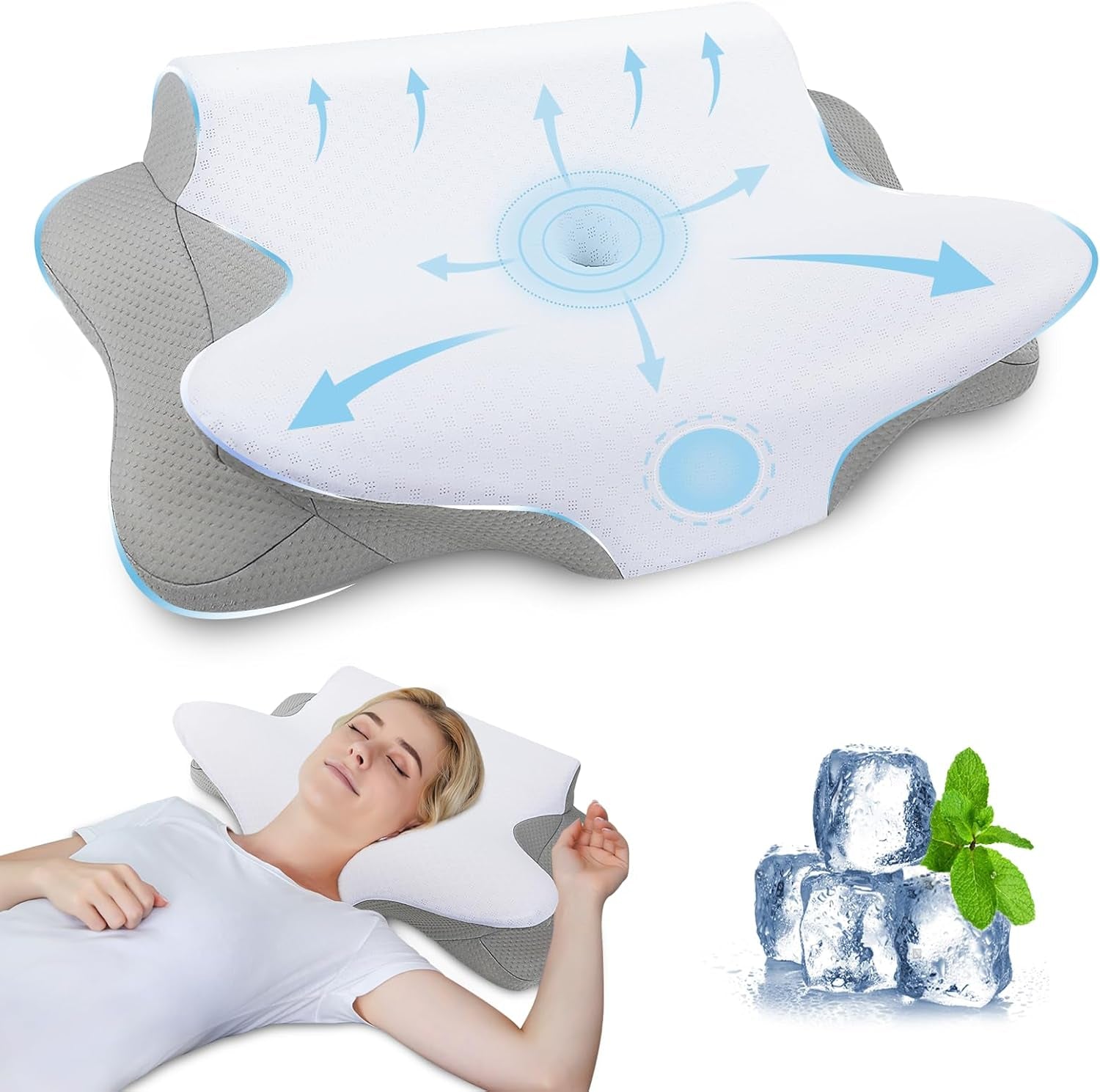 SAHEYER Nackkudde 2 i 1 Ergonomisk nackstödskudde och nackrullkudde Ortopedisk kudde för sidoslipare Memory Foam-kudde för sidoslipare Rygg och mage Ortopediska livmoderhalskuddar Naty Shop Grey